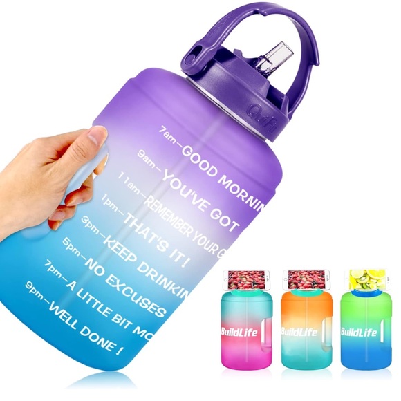 BuildLife 1 Gallon Motivational Water Bottle w/Straw + Extra Bottle (no lid) - Picture 1 of 7